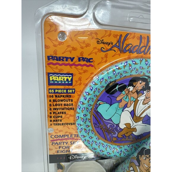 Vintage Party Pac 65 pieces Disney's Aladdin Birthday Set for 8 Invitations Hats - Picture 2 of 9